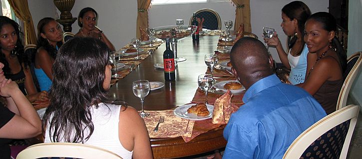 A small group of women meeting one man during a romance tour