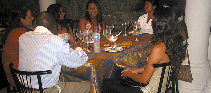 A small group of women meeting one man during a romance tour