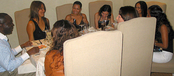 A small group of women meeting one man during a romance tour