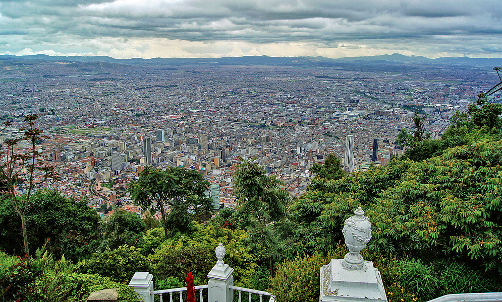 The vast city of Bogotá from Monserrate under cloudy skies