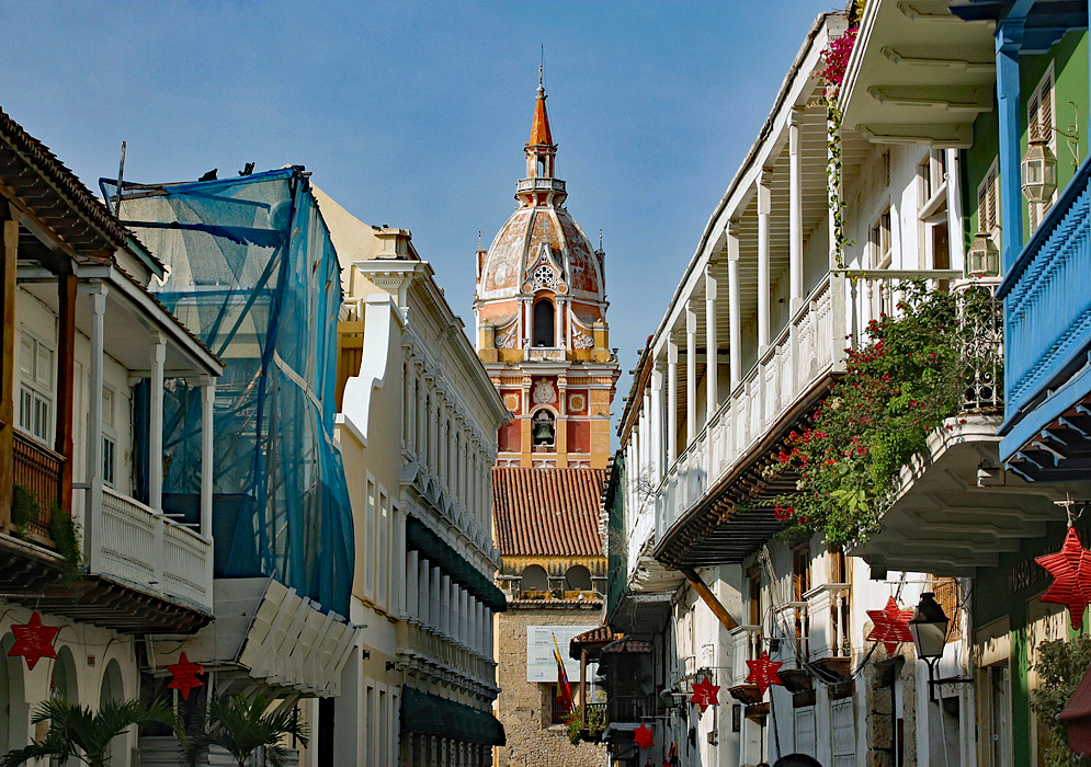 A church at the end of a narrow street