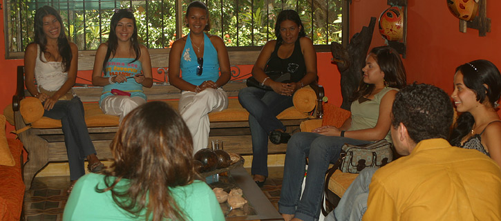 A small group of women meeting one man during a romance tour