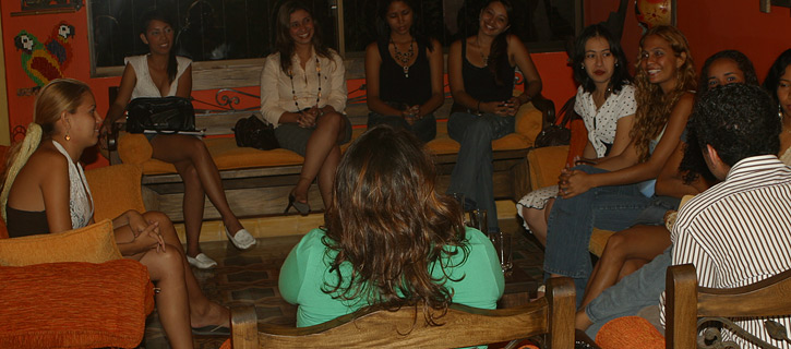 A small group of women meeting one man during a romance tour