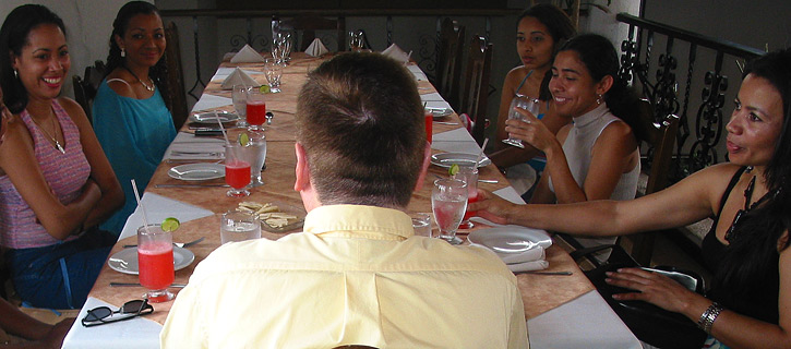 A small group of women meeting one man during a romance tour