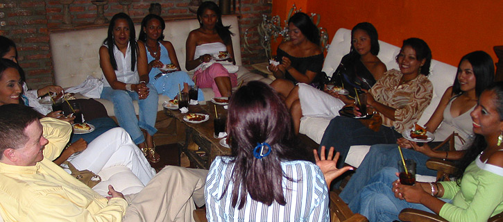 A small group of women meeting one man during a romance tour