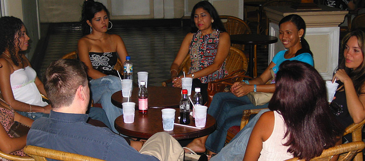 A small group of women meeting one man during a romance tour