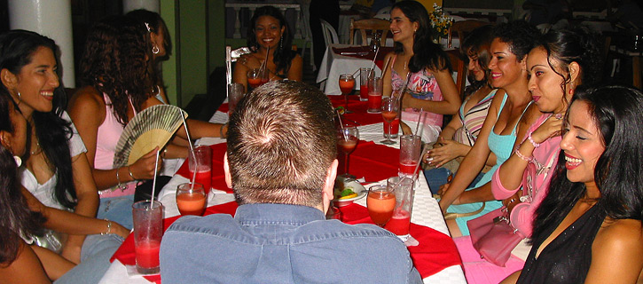 A small group of women meeting one man during a romance tour