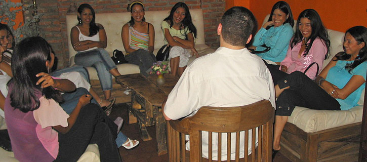 A small group of women meeting one man during a romance tour