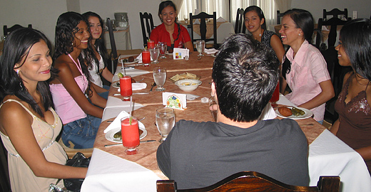 A small group of women meeting one man during a romance tour