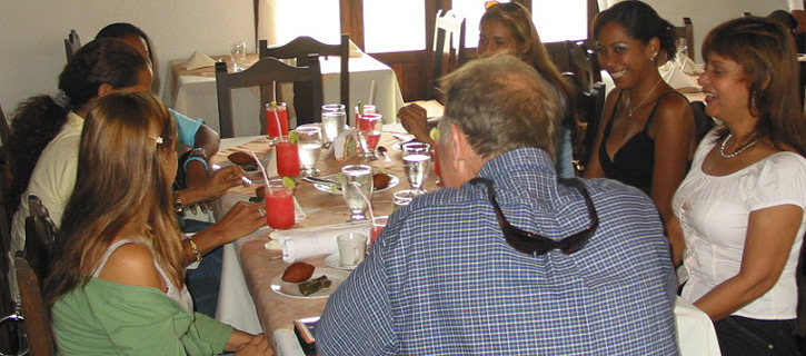 A small group of women meeting one man during a Latin romance tour