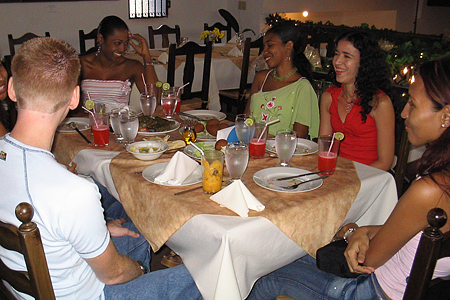 A small group of women meeting one man during a romance tour