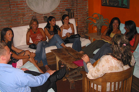 A small group of women meeting one man during a romance tour