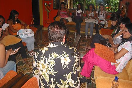 A small group of women meeting one man during a romance tour