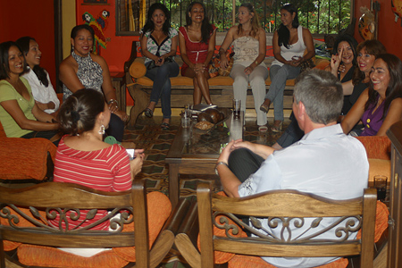 A small group of women meeting one man during a romance tour