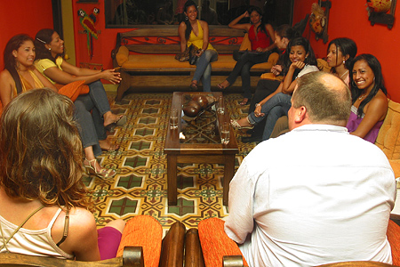 A small group of women meeting one man during a romance tour