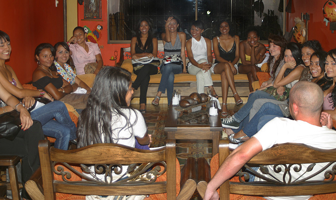 A small group of women meeting one man during a romance tour