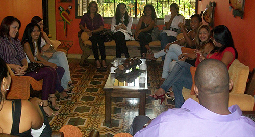 A small group of women meeting one black man during a romance tour