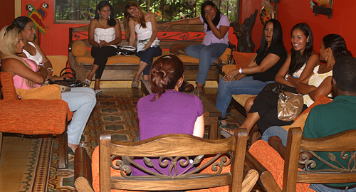 A small group of women meeting one black man during a romance tour