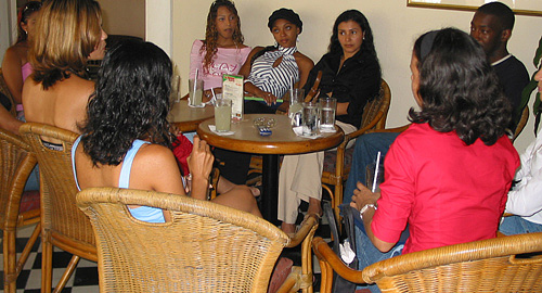 A small group of women meeting one black man during a romance tour