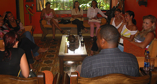 A small group of women meeting one black man during a romance tour