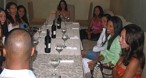 A small group of women meeting one black man during a romance tour