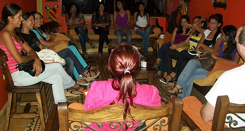 A small group of women meeting one man during a romance tour