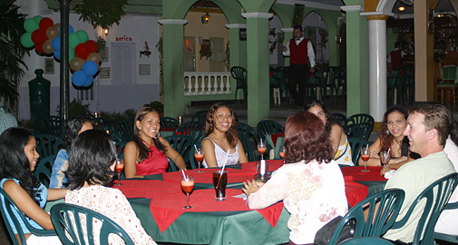 A small group of women meeting one man during a romance tour