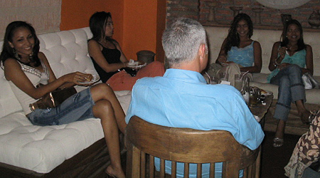 A small group of women meeting one man during a romance tour