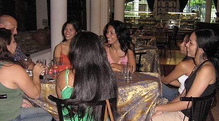 A small group of women meeting one man during a romance tour