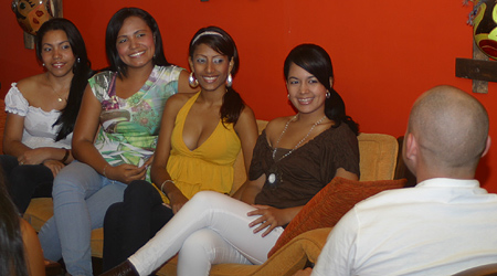 A small group of women meeting one man during a romance tour