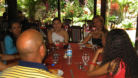 A small group of women meeting one man during a romance tour