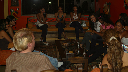 A small group of women meeting one man during a romance tour