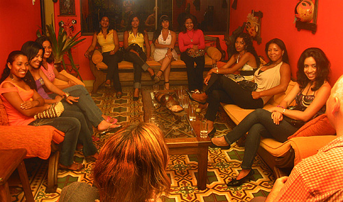 A small group of women meeting one man during a romance tour