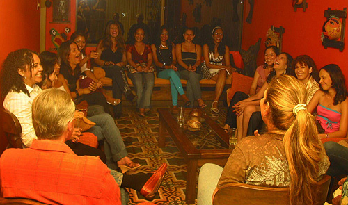 A small group of women meeting one man during a romance tour