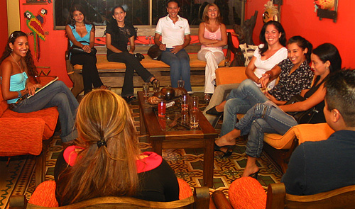 A small group of women meeting one man during a romance tour