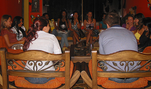 A small group of women meeting one man during a romance tour