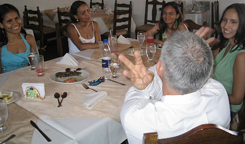 A small group of women meeting one man during a romance tour