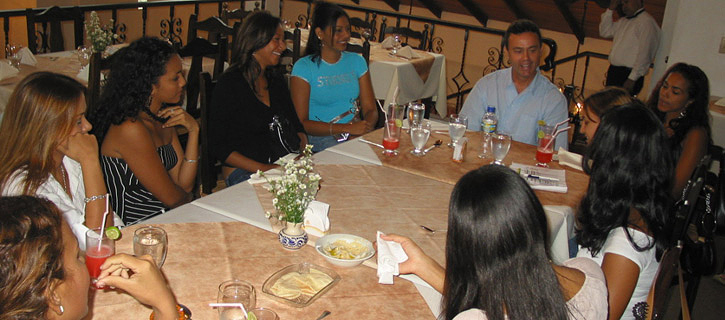 A small group of women meeting one man during a romance tour