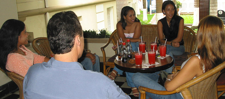 A small group of women meeting one man during a romance tour