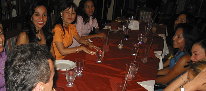 A small group of women meeting one man during a romance tour