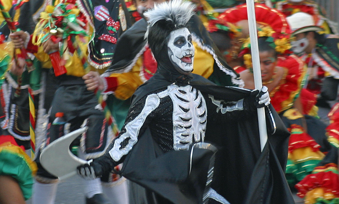 Dance Troupe led my man in skelton costume