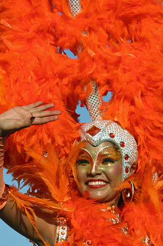 Carnival women dancing and singing during parade