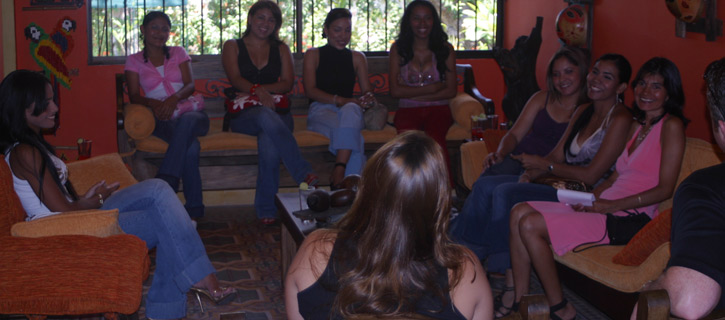 A small group of women meeting one man during a romance tour