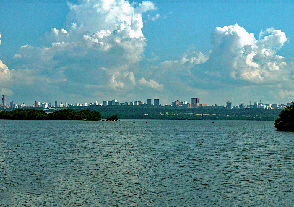 The high-rises of the north side of Barranquilla from the sea