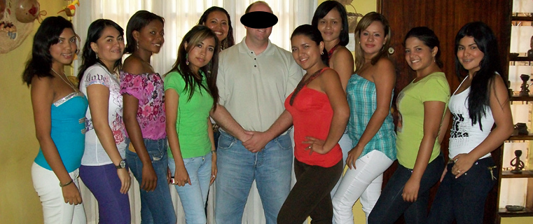 A small group of women meeting one man during a romance tour