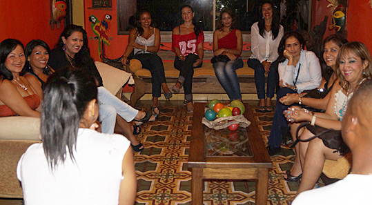 A small group of Colombian women meeting one black man during an International Introductions romance tour