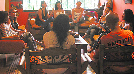 A small group of Colombian women meeting one black man during an International Introductions romance tour