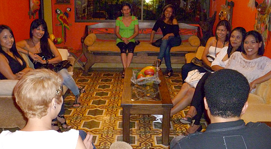 A small group of Colombian women meeting one black man during an International Introductions romance tour