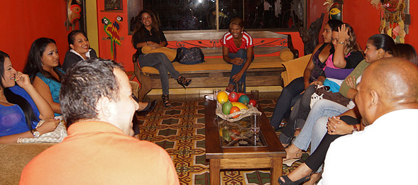 A small group of Colombian women meeting one black man during an International Introductions romance tour