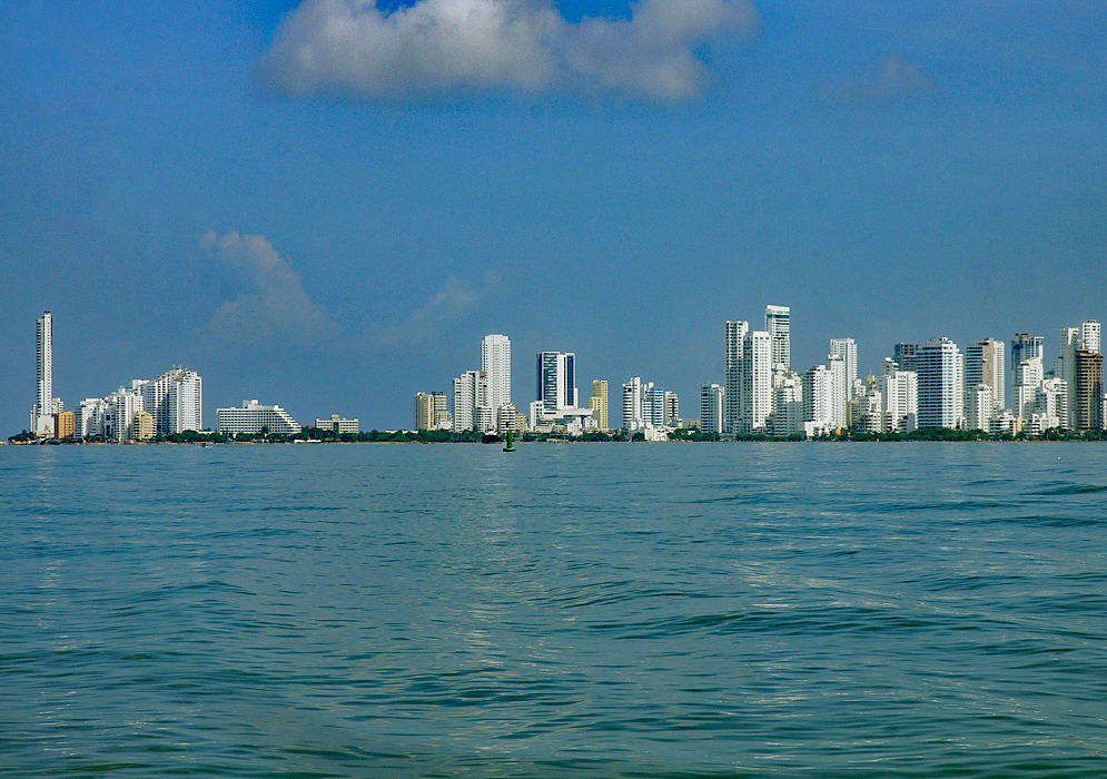 Bocagrande and Blue Sea The white high-rises of Bocgrande as seen from the sea